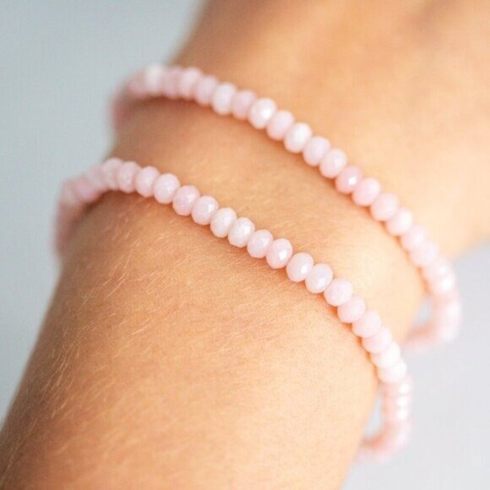 BUDNLE OF 2 Genuine Pink Opal Bracelet Easy Stretch Bracelet October Birthstone